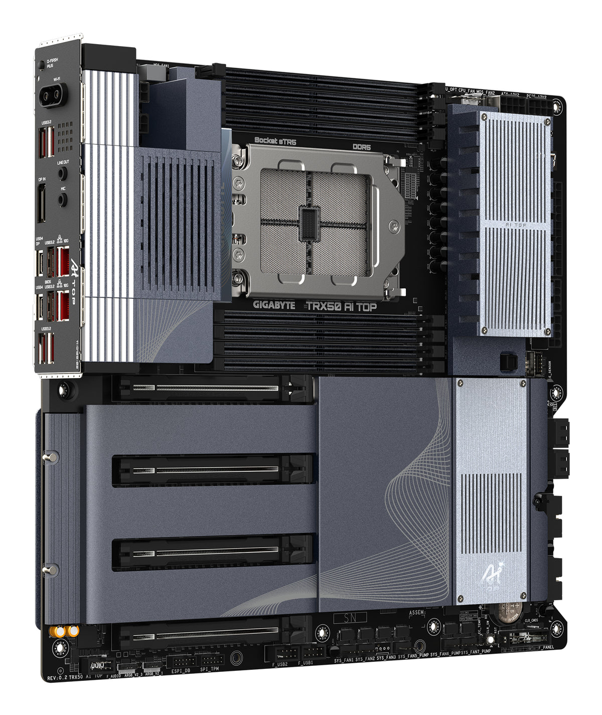 Placa de baza Gigabyte TRX50 AI TOP, AMD Socket sTR5, TRX50, DDR5, BT, Wi-Fi, E-ATX, Negru 