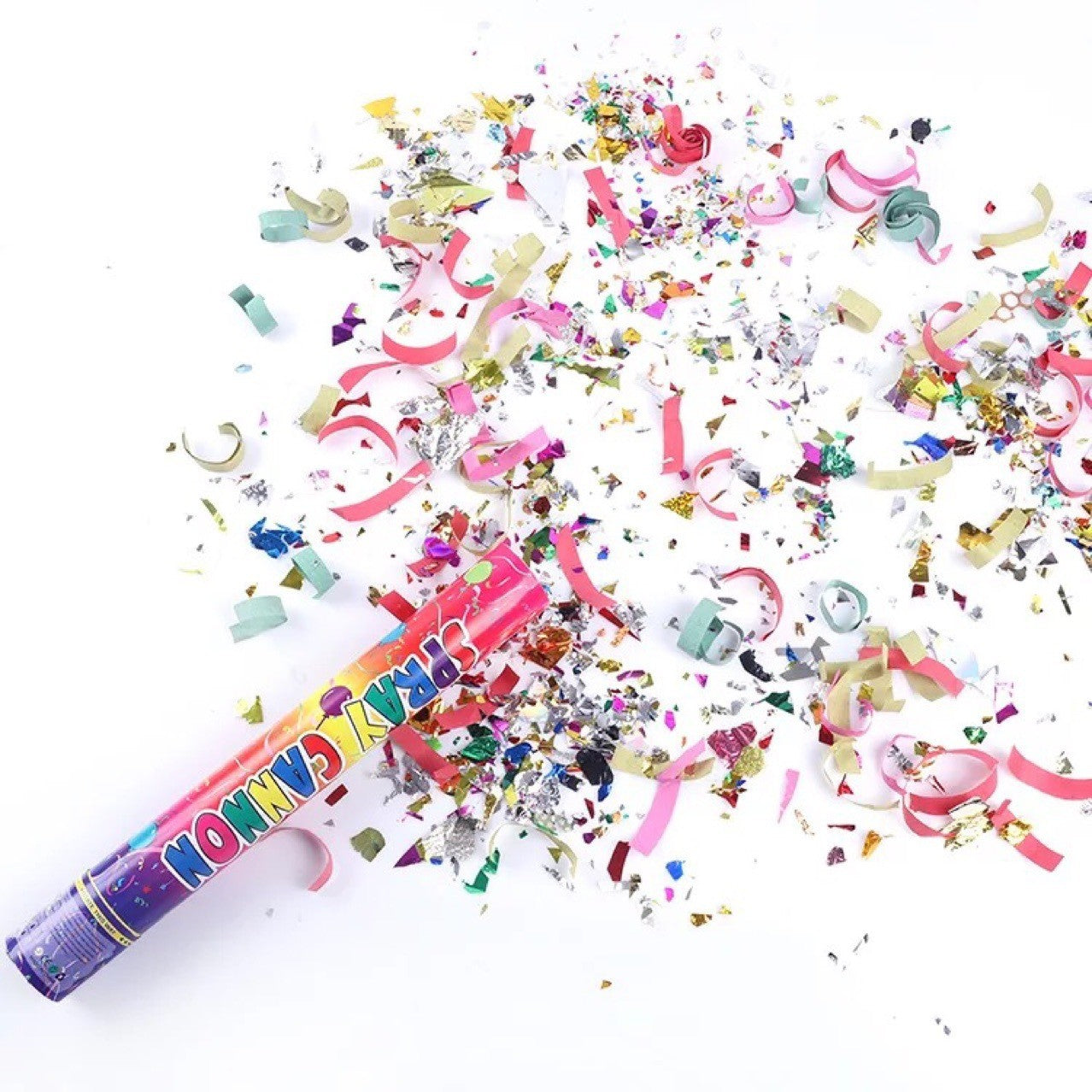 Tub de Confetti, Clasic, 30x5 cm, Confetii Asortate din Plastic, Eliberare prin Rasucire, Multicolor
