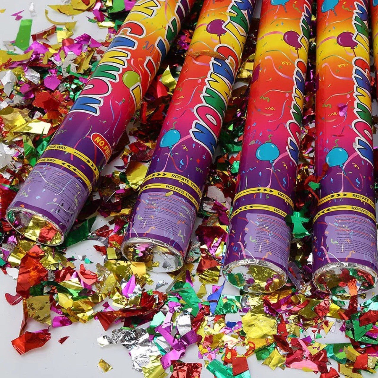 Tub de Confetti, Clasic, 30x5 cm, Confetii Asortate din Plastic, Eliberare prin Rasucire, Multicolor