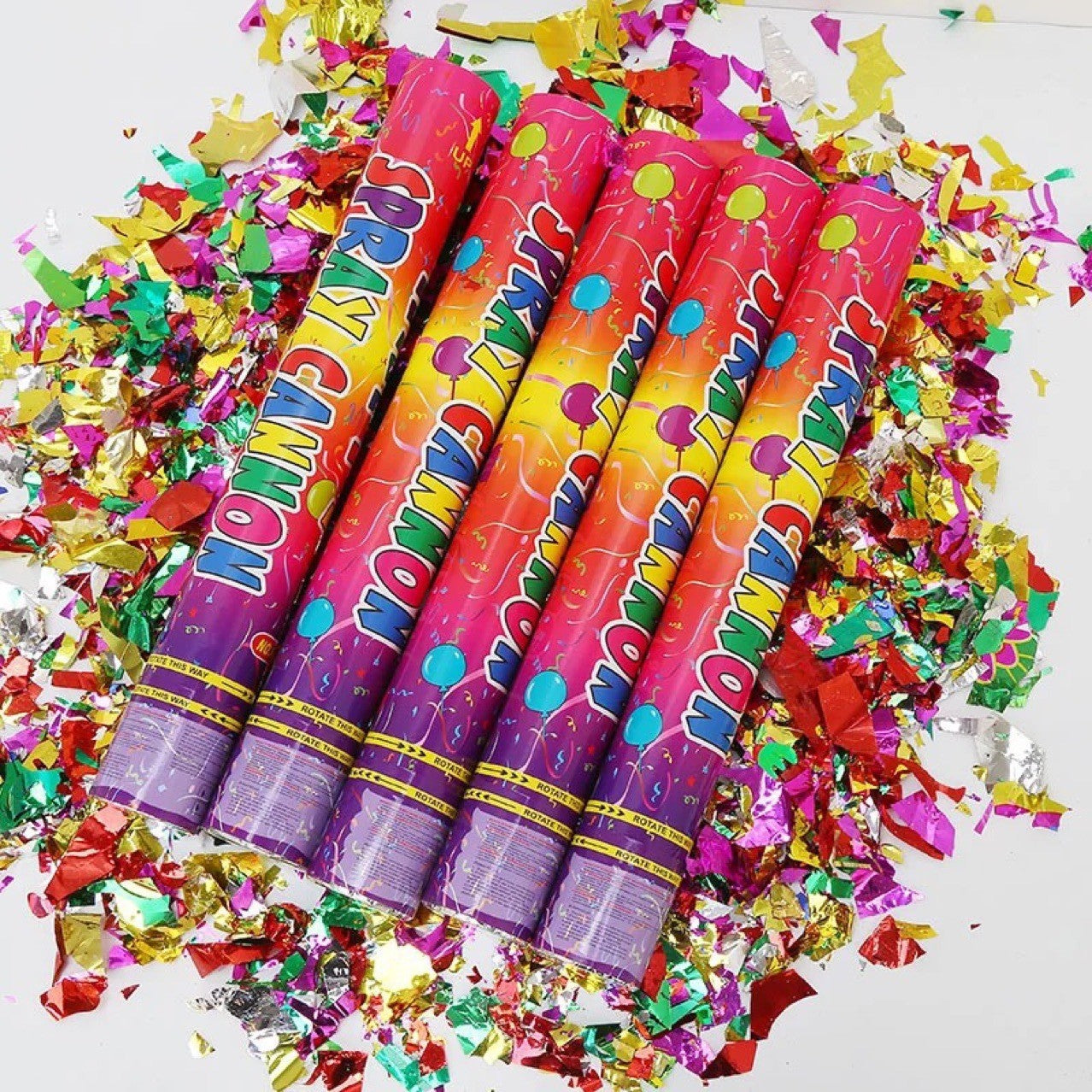 Tub de Confetti, Clasic, 60x5 cm, Confetii Asortate din Plastic, Eliberare prin Rasucire, Multicolor