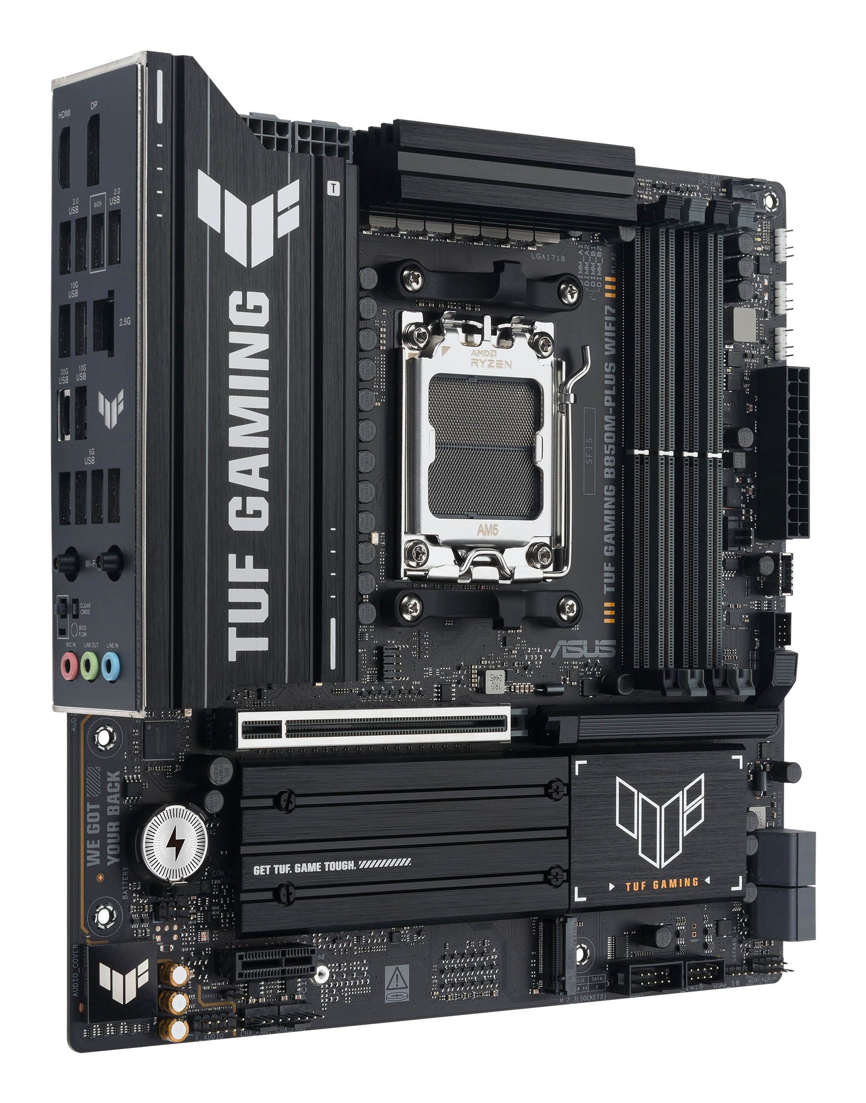 ASUS TUF GAMING B850M-PLUS WIFI7 AM5 4xDDR5 mATX Pciex5 DP HDMI USB MB "TUF GAMING B850M-PLUS WIFI7"