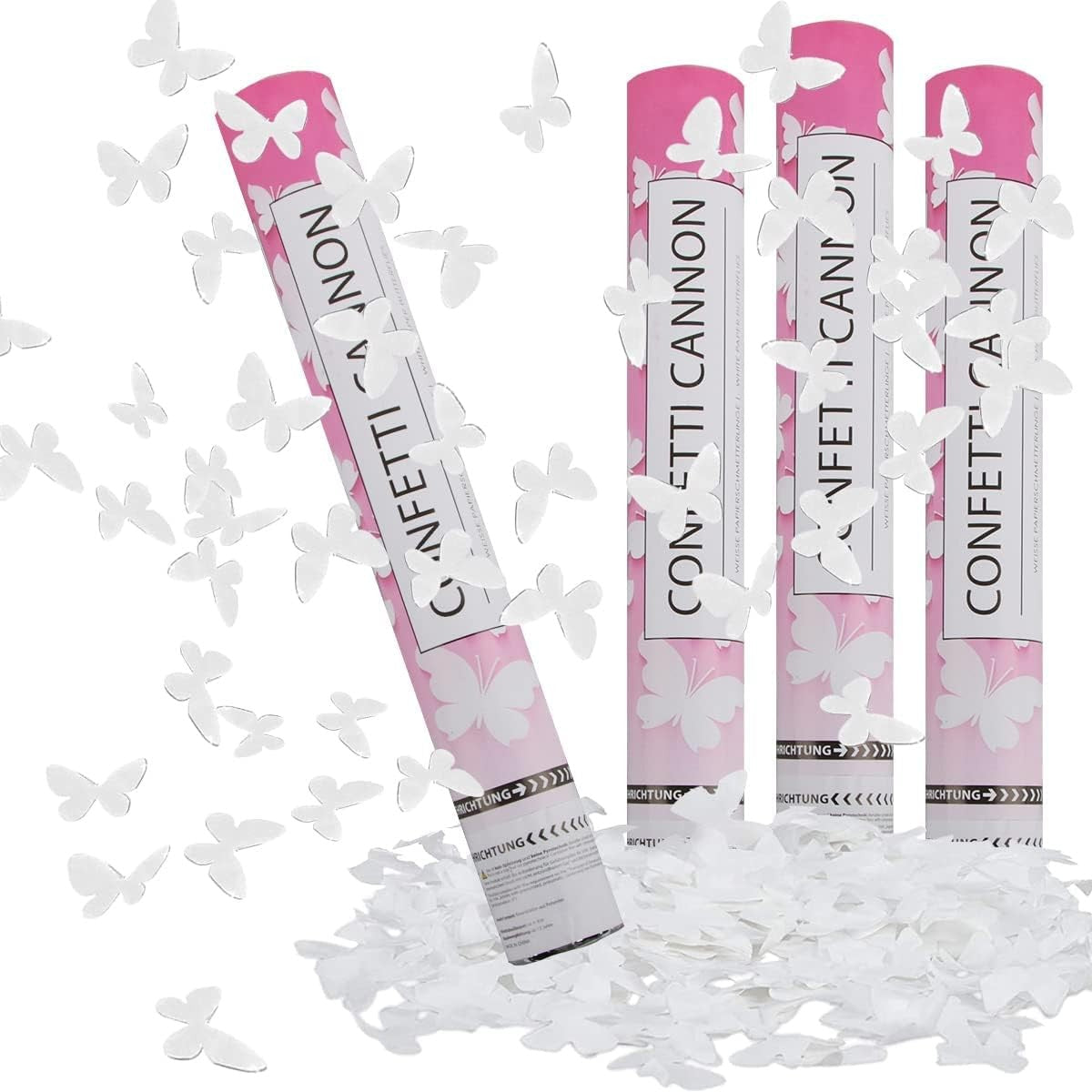 Tun de Confetti, Confetti Cannon 40 cm, Model Fluturi din Hartie, Alb
