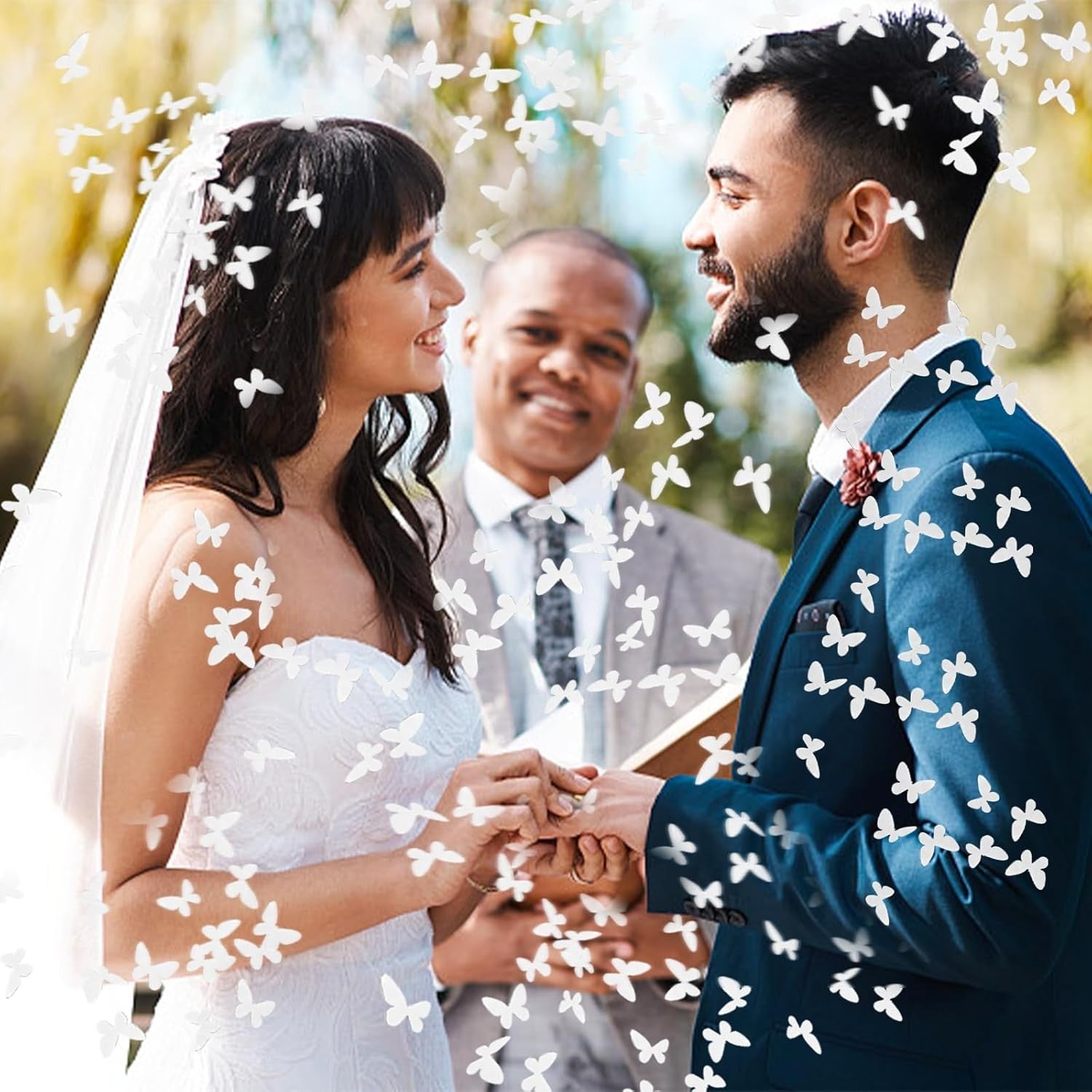 Tun de Confetti, Confetti Cannon 40 cm, Model Fluturi din Hartie, Alb