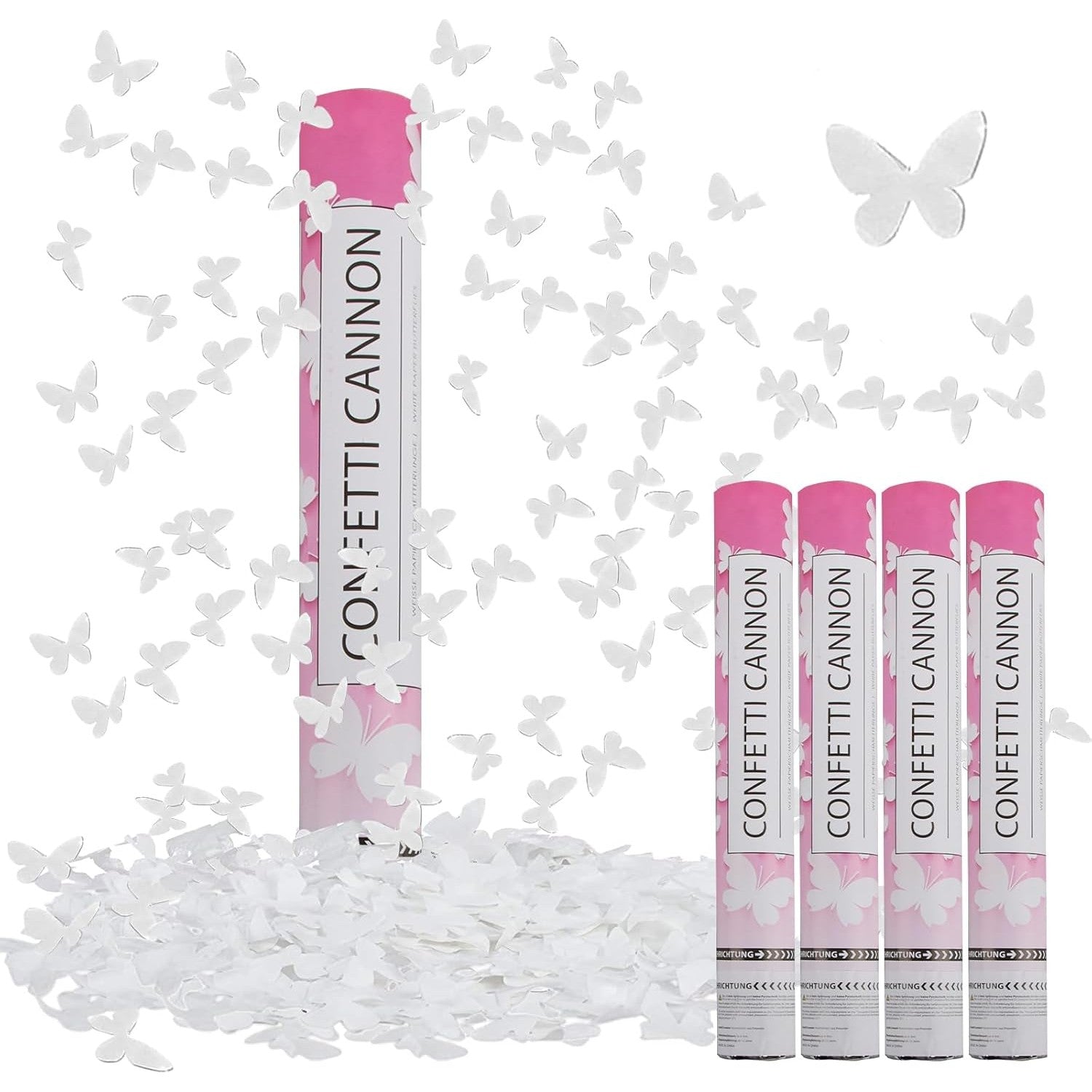 Tun de Confetti, Confetti Cannon 40 cm, Model Fluturi din Hartie, Alb