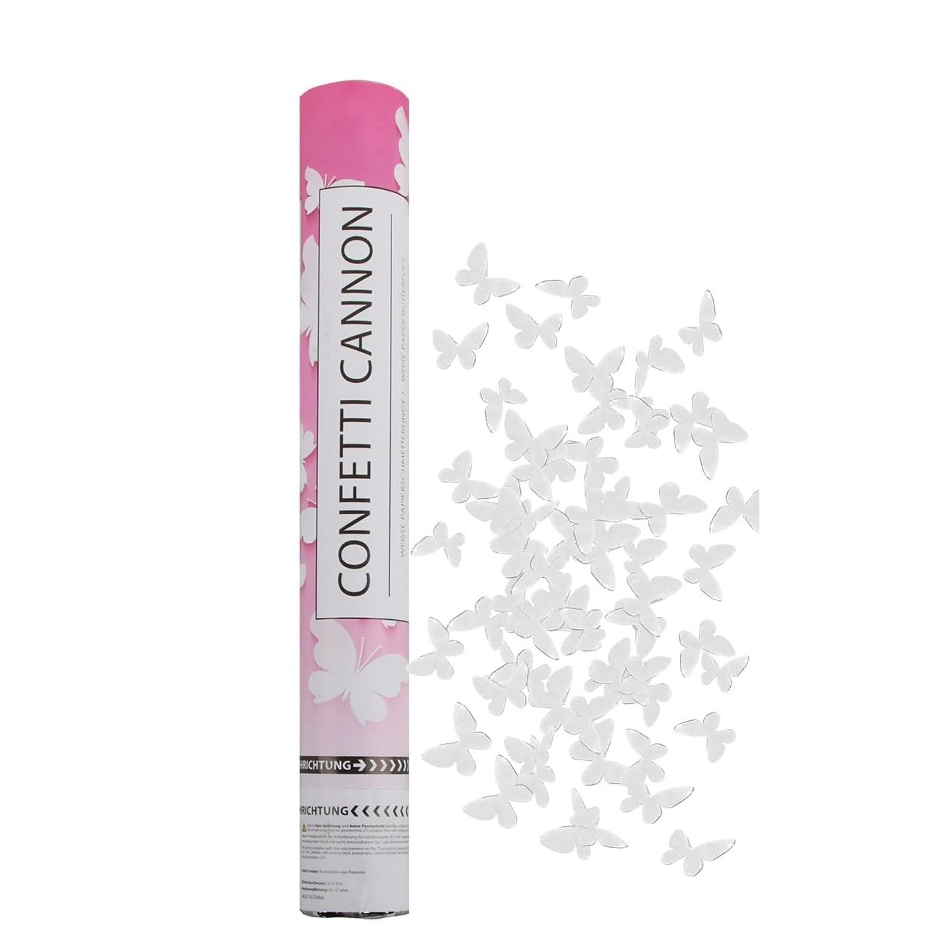 Tun de Confetti, Confetti Cannon 40 cm, Model Fluturi din Hartie, Alb