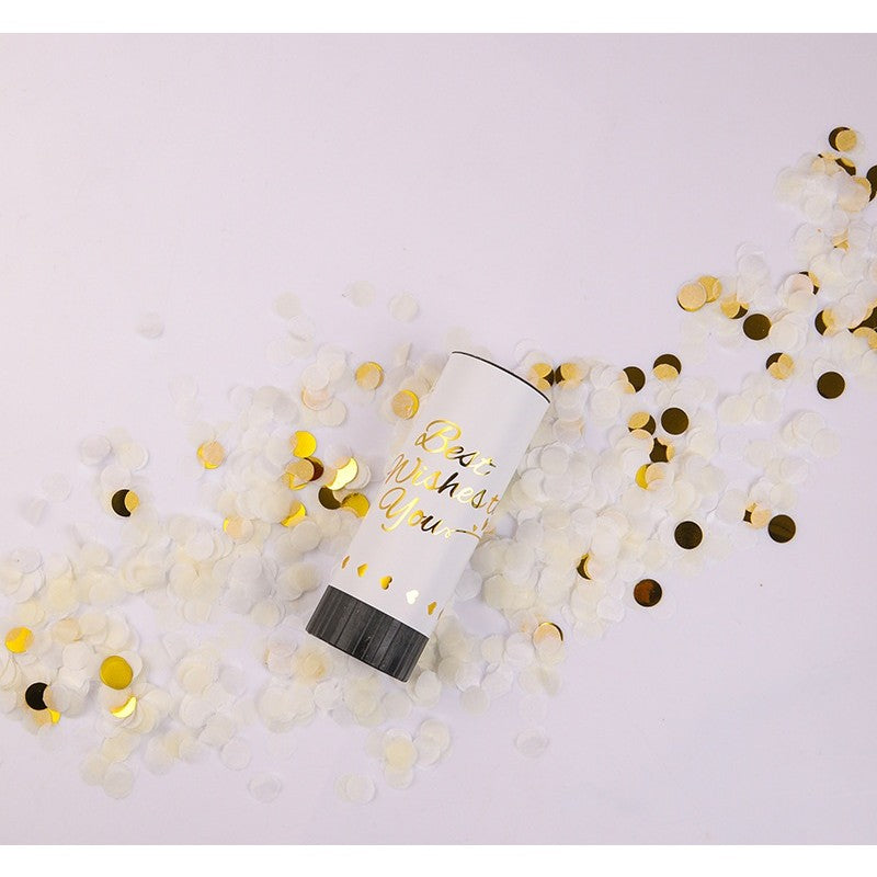 Tun de Confetti, Best Wishes 11 x 4 cm, Model Buline din Hartie si Folie, Alb