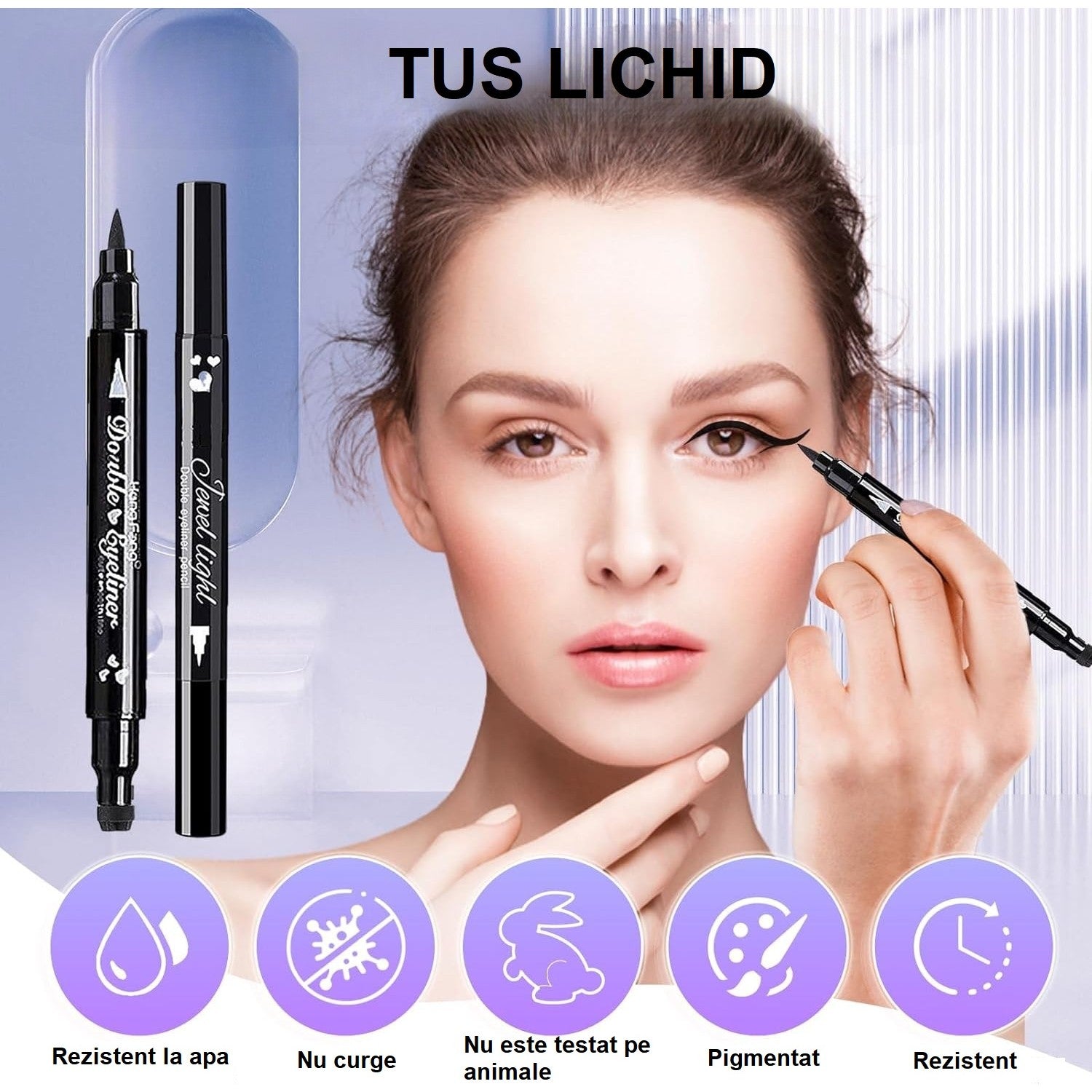 Tus Lichid pentru Ochi, 2 Capete, Eyeliner si Stampila Inima, Pentru Ochi si Corp, 50 g, Rezistent la Apa, 12.7 x 3 cm, Negru