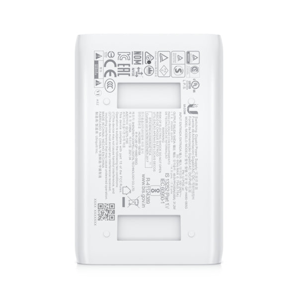 Ubiquiti U-POE+ adapter 30W, powers UniFi PoE+ devices, reduce dependency on PoE switch power, Contains RJ45 data input, AC cable with earth ground, and PoE+ output "U-POE-PLUS-EU"