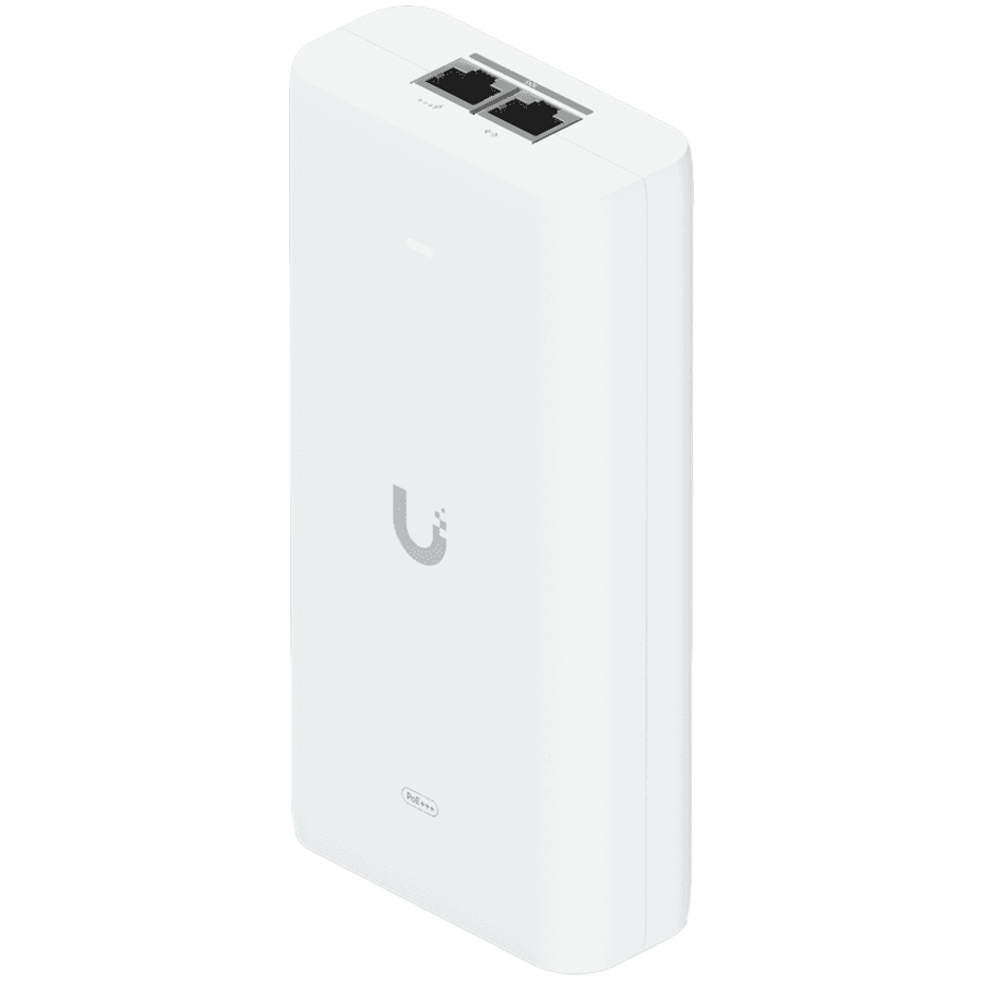Ubiquiti UniFi 10G PoE+++ Adapter (90W), can power UniFi PoE+++ devices, and provide a Multi-Gigabit LAN connection, Contains RJ45 data input, AC cable with earth ground, and PoE+++ output 