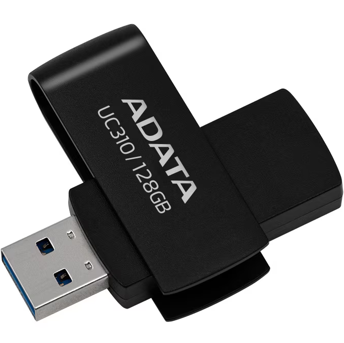 MEMORIE USB 3.2 ADATA 128 GB, protectie slide laterala, carcasa plastic, negru, "UC310-128G-RBK"