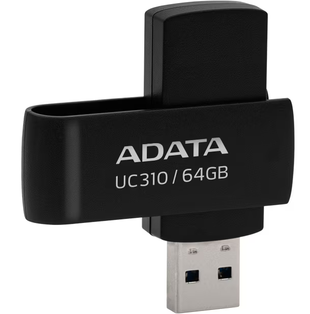 MEMORIE USB 3.2 ADATA 64 GB, protectie slide laterala, carcasa plastic, negru, "UC310-64G-RBK"