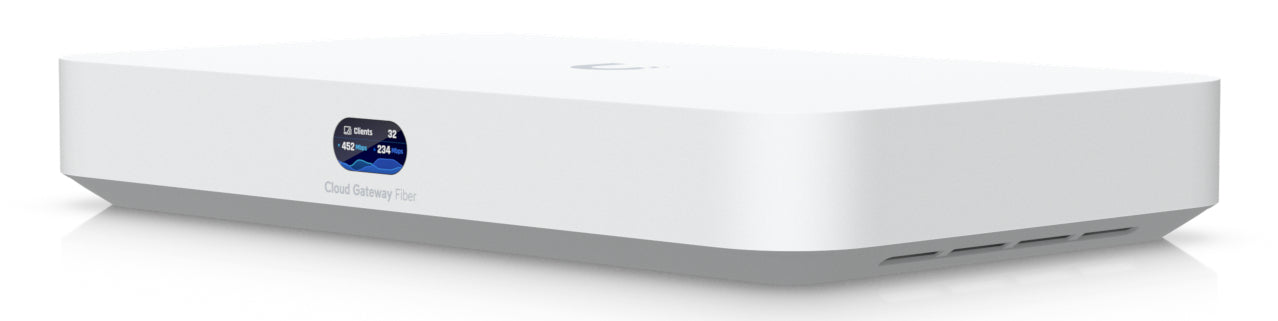 Ubiquiti UniFi UCG-Fiber-EU Desktop 10G Cloud Gateway with integrated PoE switch, Includes full UniFi application, 5 Gbps routing with IDS/IPS, 10G SFP+ and (1) 10 GbE RJ45 WAN port, 10G SFP+ LAN port "UCG-FIBER-EU"
