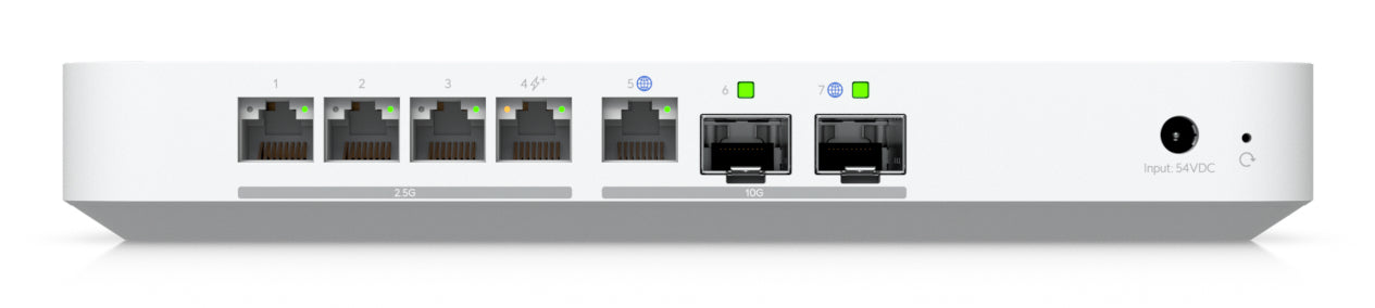 Ubiquiti UniFi UCG-Fiber-EU Desktop 10G Cloud Gateway with integrated PoE switch, Includes full UniFi application, 5 Gbps routing with IDS/IPS, 10G SFP+ and (1) 10 GbE RJ45 WAN port, 10G SFP+ LAN port "UCG-FIBER-EU"