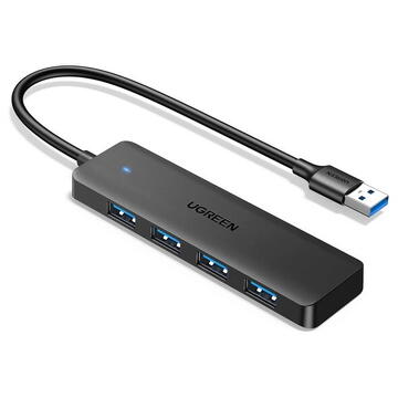 HUB extern UGreen, "CM219" porturi USB: USB 3.0 x 4, conectare prin USB 3.0, aluminiu, lungime 1m, negru, "35574"