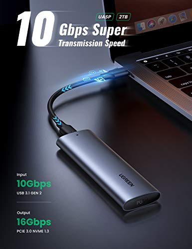 RACK extern Ugreen, "CM400" pt SSD M.2 NVMe/PCIE compatibile cu form factor 2280, 2260, 2242 si 2230, cablu 50 cm USB-C la USB-C, 10Gbps, aluminiu, gri "10902" - 6957303819027
