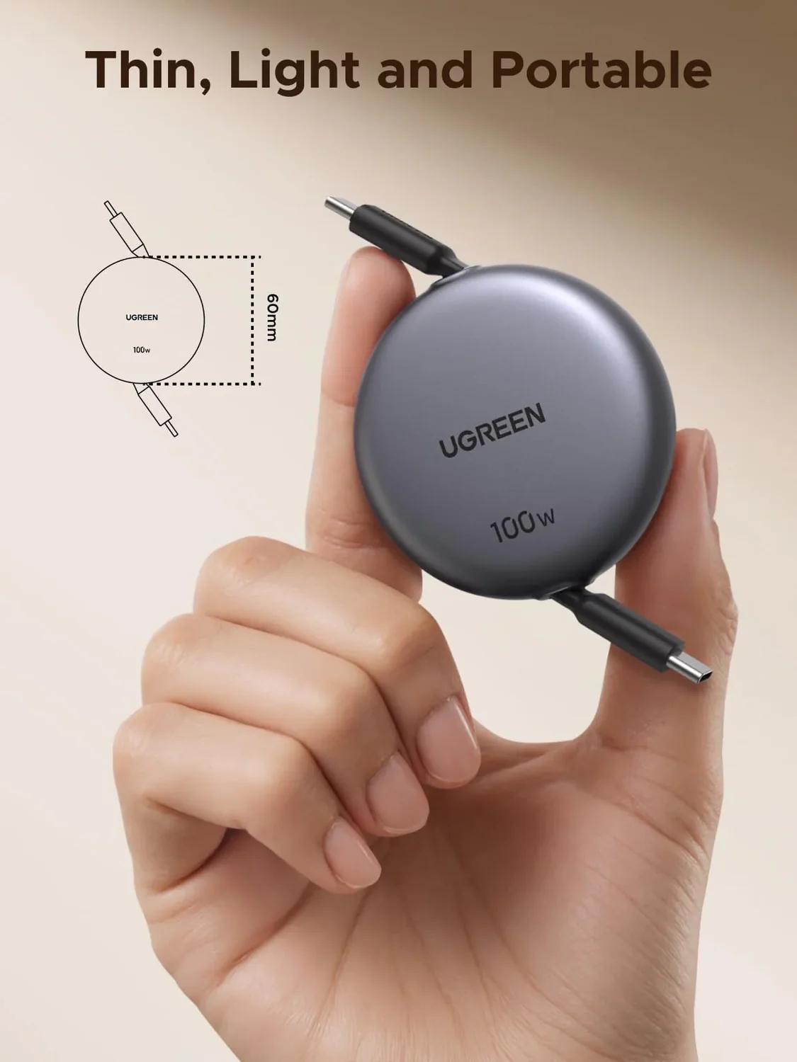 CABLU alimentare si date Ugreen, "L531", Fast Charging Data Cable pt. smartphone, USB Type-C la USB Type-C 100W, retractabil 1m, gri "65905"