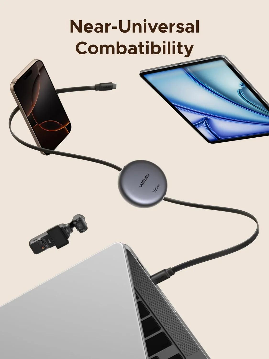 CABLU alimentare si date Ugreen, "L531", Fast Charging Data Cable pt. smartphone, USB Type-C la USB Type-C 100W, retractabil 1m, gri "65905"