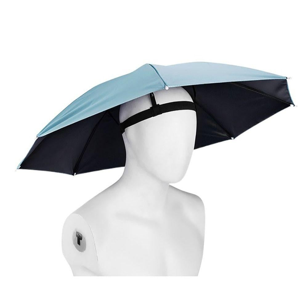 Umbrela de Cap, Diametru 69 cm, Banda Elastica de Cap, Protectie UV/Ploaie, Albastru Deschis