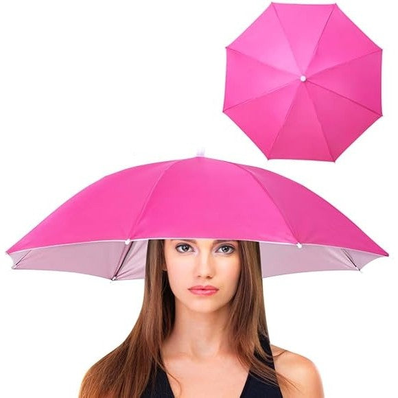 Umbrela de Cap, Flippy, Diametru 69 cm, Banda Elastica de Cap, Protectie UV/Ploaie, Roz