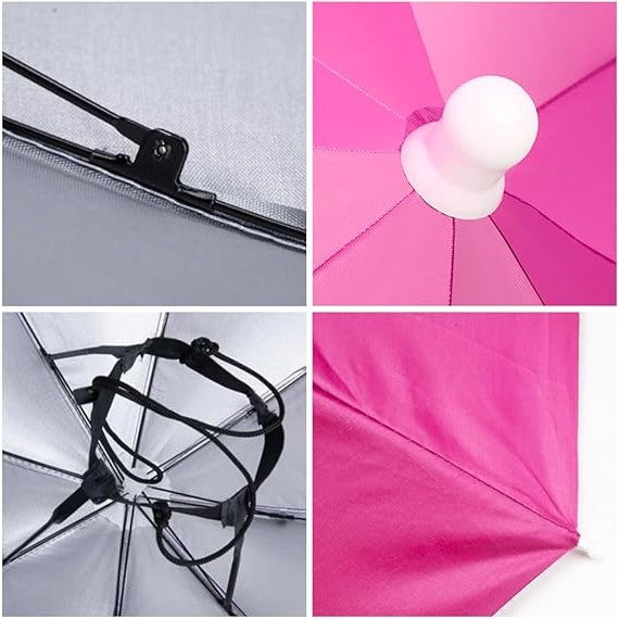 Umbrela de Cap, Flippy, Diametru 69 cm, Banda Elastica de Cap, Protectie UV/Ploaie, Roz