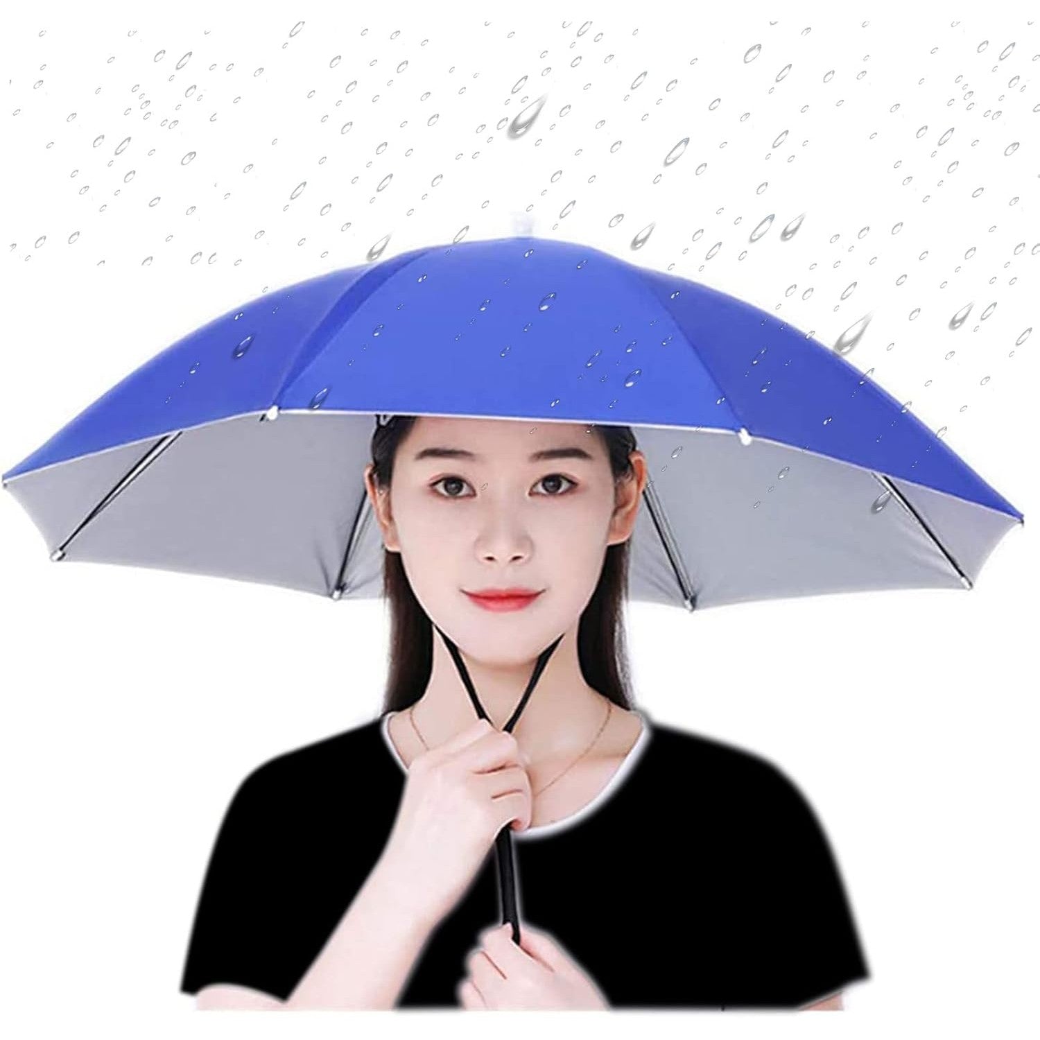 Umbrela de Cap, Diametru 69 cm, Snur Reglabil de Cap, Protectie UV/Ploaie, Albastru Inchis