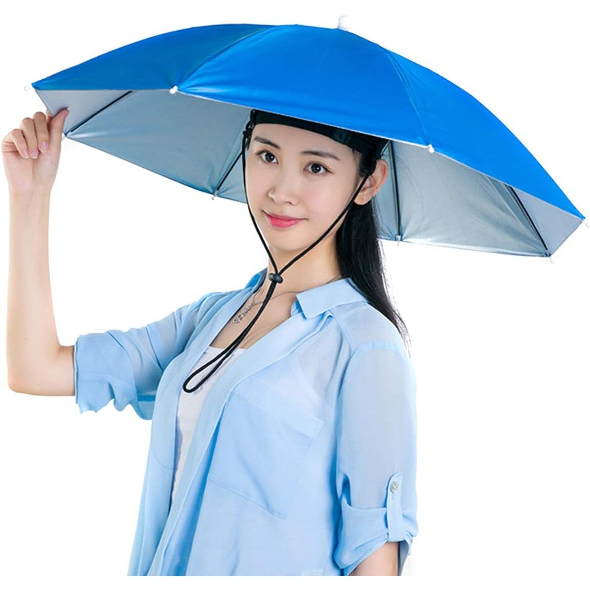 Umbrela de Cap, Diametru 69 cm, Snur Reglabil de Cap, Protectie UV/Ploaie, Albastru Inchis