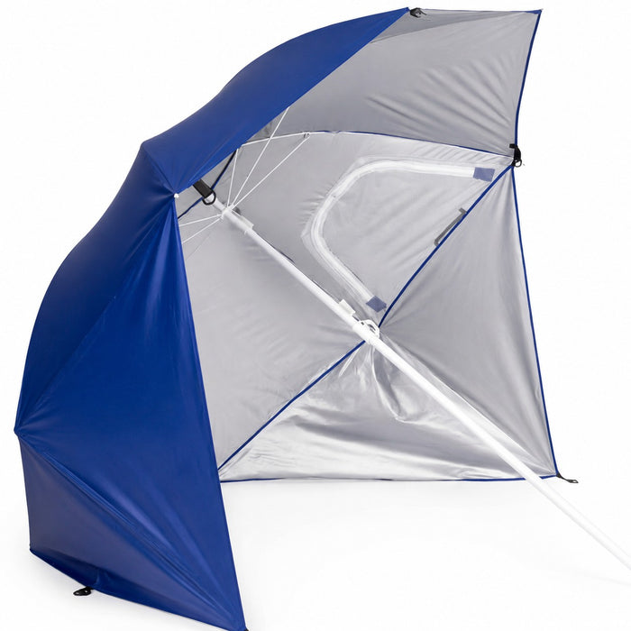 Umbrela tip cort de plaja XXL, cu 2 pereti laterali, inaltime reglabila 125-200 cm, albastru - BazarOltenia