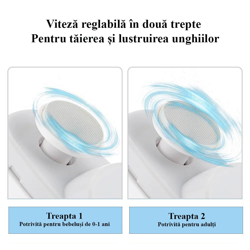 Unghiera Electrica 2 in 1, Flippy, Taiat si Slefuit, 2 Viteze, Lumina LED, Design Ergonomic, Compartiment Resturi, Portabila, Silentioasa 65 db, USB-C, Manichiura, Ideal Pentru Copii si Adulti, 8.5 x 6.8 x 3.3 cm, Alb