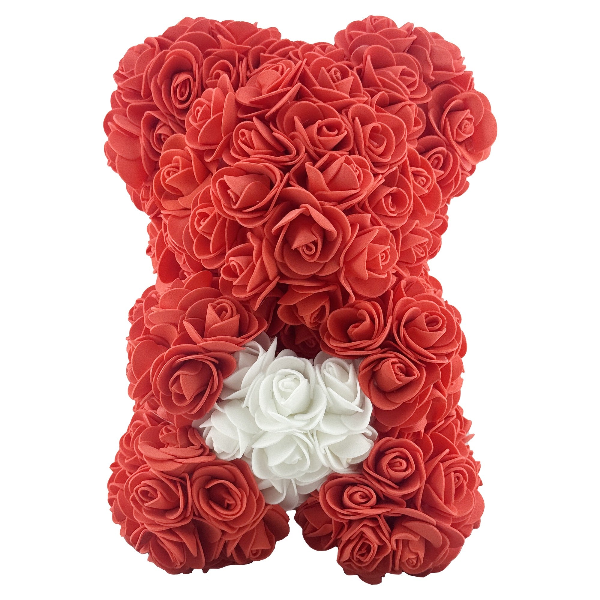 Ursulet din Flori, Ursulet din Trandafiri de spuma, Ursuletul 17 x 17 x 23 cm / Cutia Trasparenta 19 x 19 x 28 cm, Rosu