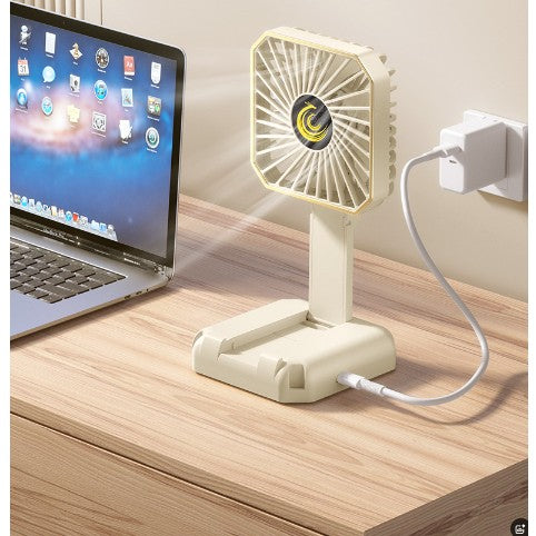 Ventilator Portabil, de Gat, de Birou, Suport Telefon, 14 x 7 cm, Incarcare USB, din ABS, 3 Viteze, Alb