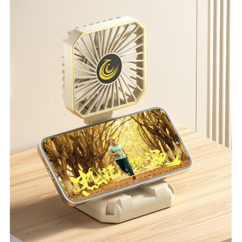 Ventilator Portabil, de Gat, de Birou, Suport Telefon, 14 x 7 cm, Incarcare USB, din ABS, 3 Viteze, Alb