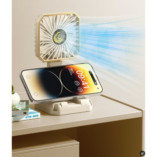 Ventilator Portabil, de Gat, de Birou, Suport Telefon, 14 x 7 cm, Incarcare USB, din ABS, 3 Viteze, Alb