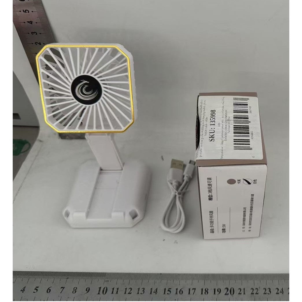 Ventilator Portabil, de Gat, de Birou, Suport Telefon, 14 x 7 cm, Incarcare USB, din ABS, 3 Viteze, Alb