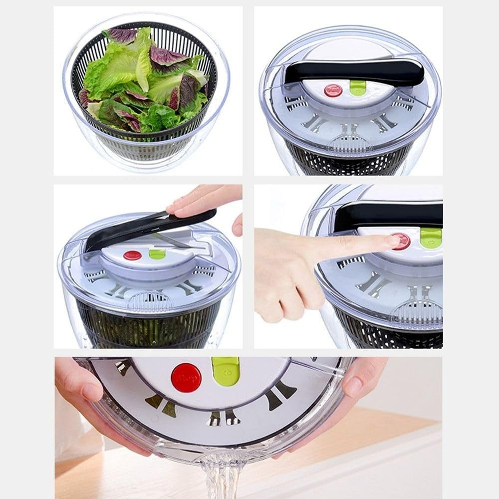 Uscator Manual pentru Salata si Verdeturi, Plastic, 20x20x25 cm, Capacitate 5L, Negru