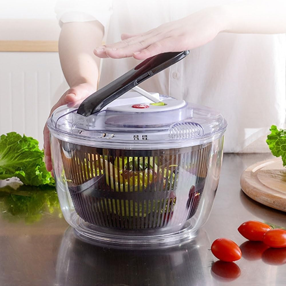 Uscator Manual pentru Salata si Verdeturi, Plastic, 20x20x25 cm, Capacitate 5L, Negru