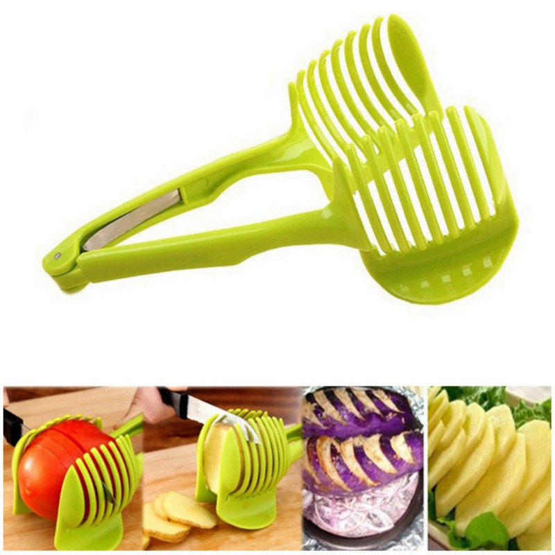 Ustenisla de bucatarie tip cleste pentru feliat fructe si legume material ABS, 8 x 18.5 cm, verde