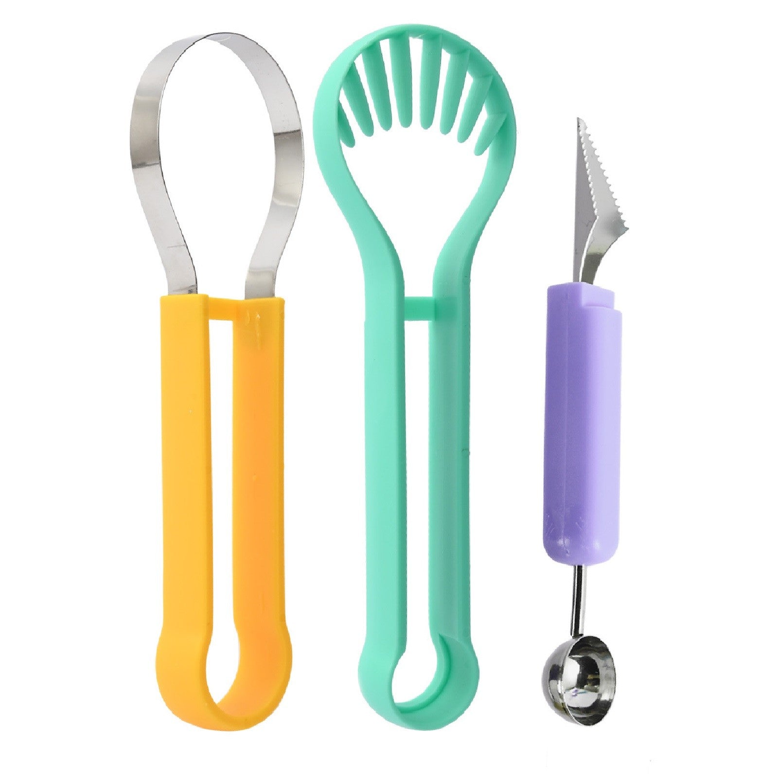 Ustensila bucatarie 4 in 1 pentru taiat si decorat fructe material inox si plastic, compact, 28x6.2 cm, multicolor