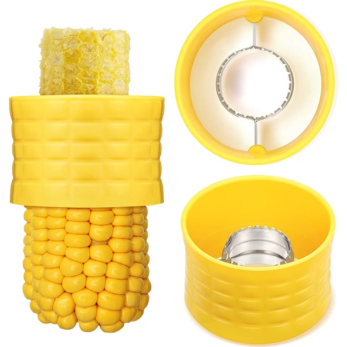 Ustensila pentru Curatare Porumb, Diametru 3.6 cm, din Plastic si Otel Inoxidabil, Galben