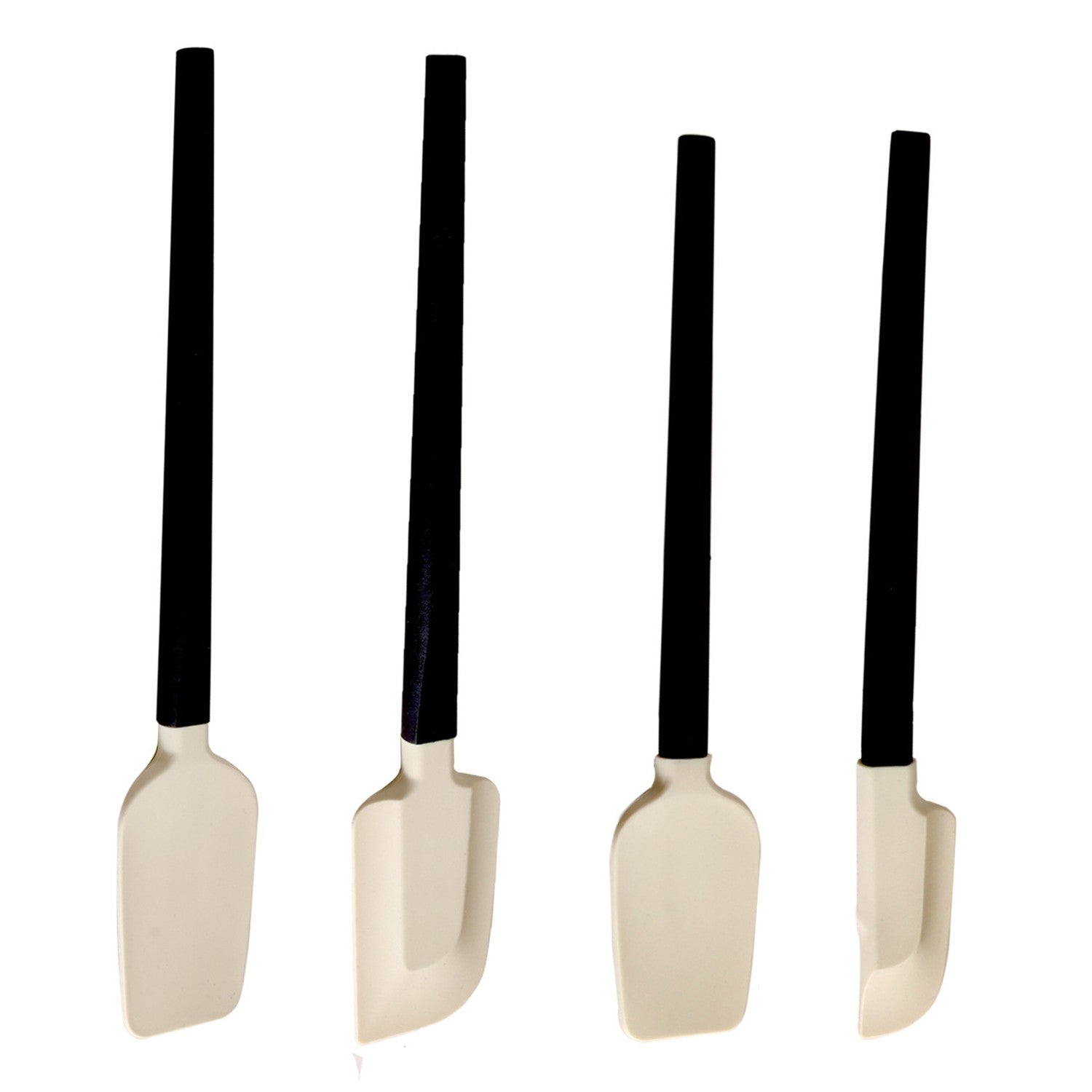 Ustensile de Bucatarie, Set din 4 bucati, din Silicon si Lemn, Spatule de Diferite Dimensiuni, Termo rezistente, Antiaderente, Instrument de Amestecat in Bucatarie, Alb-Negru