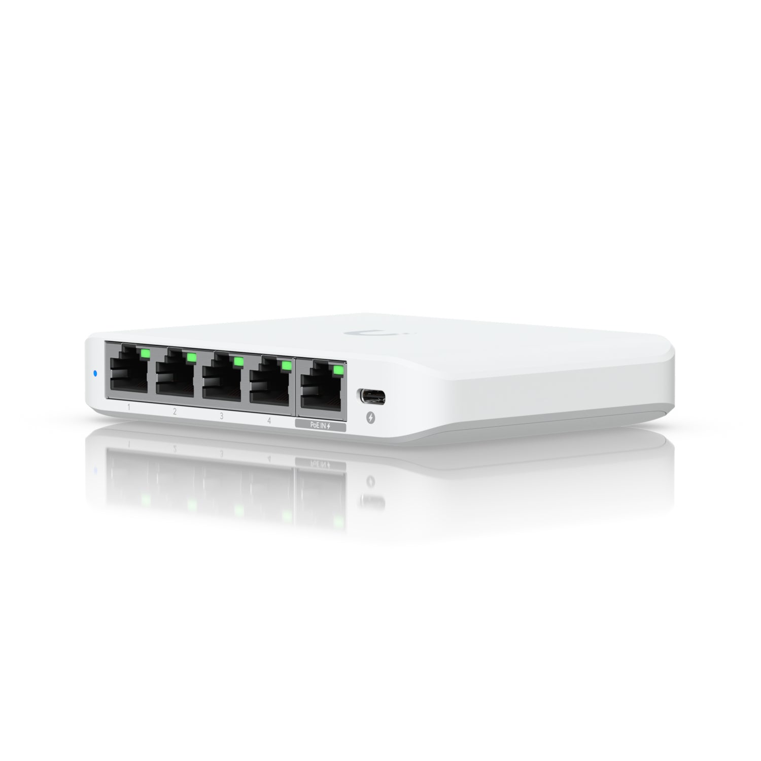 Ubiquiti 5-port 2.5G switch that can be powered with PoE or a USB-C adapter; 4x 2.5 GbE ports, 2.5 GbE PoE input port for power "USW-FLEX-2.5G-5-EU"