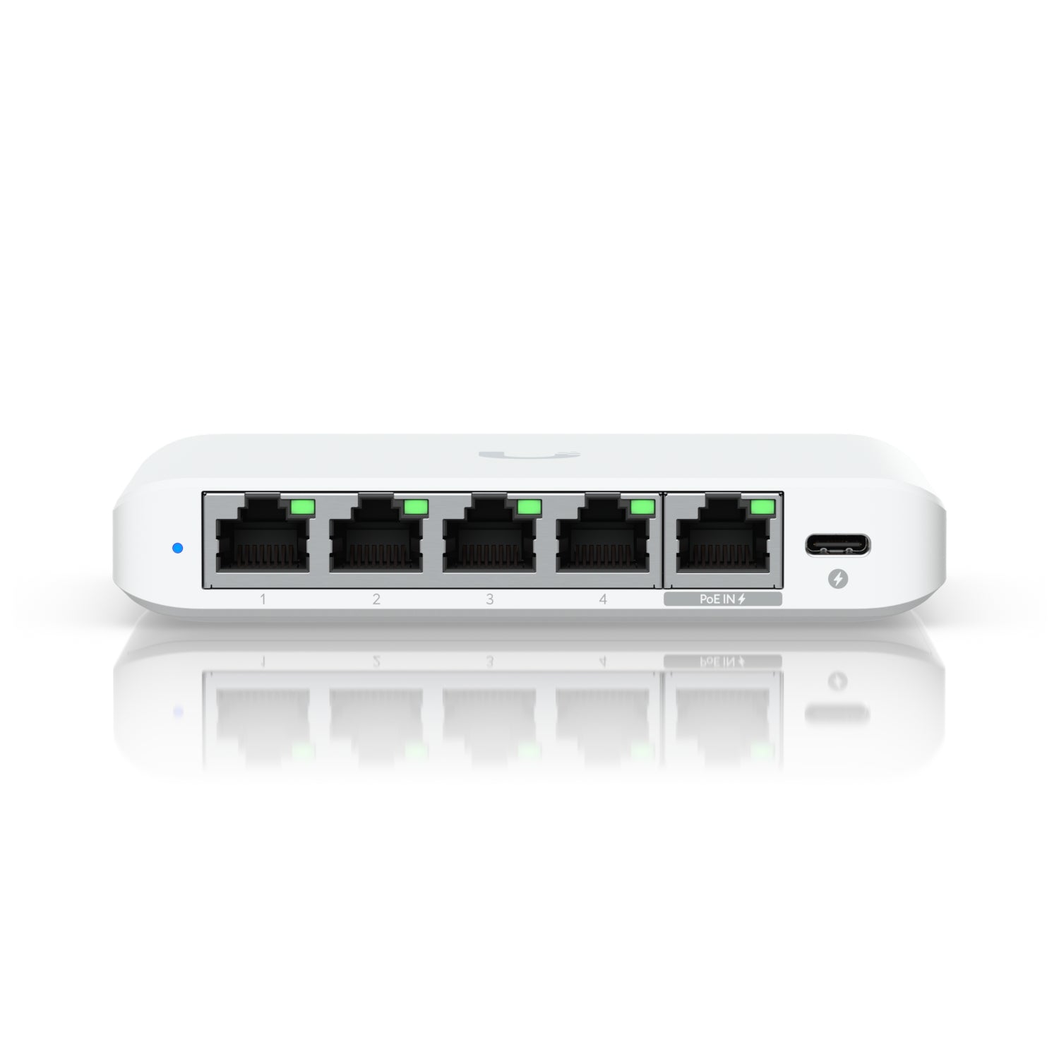 Ubiquiti 5-port 2.5G switch that can be powered with PoE or a USB-C adapter; 4x 2.5 GbE ports, 2.5 GbE PoE input port for power "USW-FLEX-2.5G-5-EU"