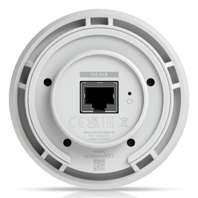 Ubiquiti UVC-G6-Bullet-W All-weather 4K PoE camera with a 1/1.8" 8MP image sensor, Multi-TOPs AI Engine, and long-range IR night vision "UVC-G6-BULLET-W"