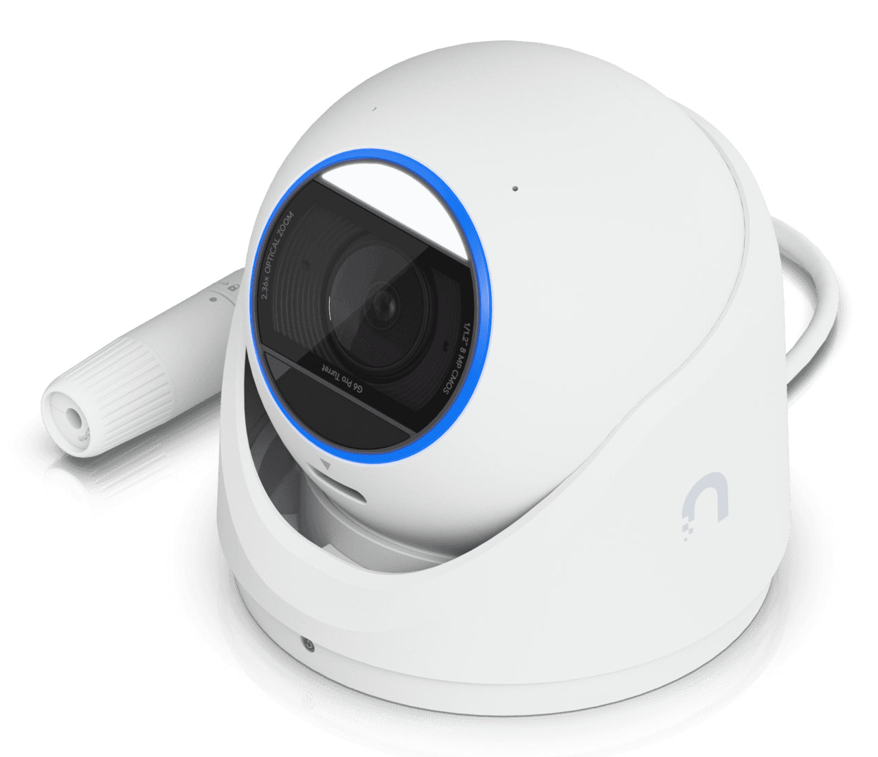 Ubiquiti UVC-G6-Pro-Turret-W All-weather tamper-resistant 4K PoE+ camera with a Multi-TOPS AI engine, 2.36x optical zoom, and a large 1/1.2" CMOS sensor "UVC-G6-PRO-TURRET-W" (timbru verde 0.8 lei)