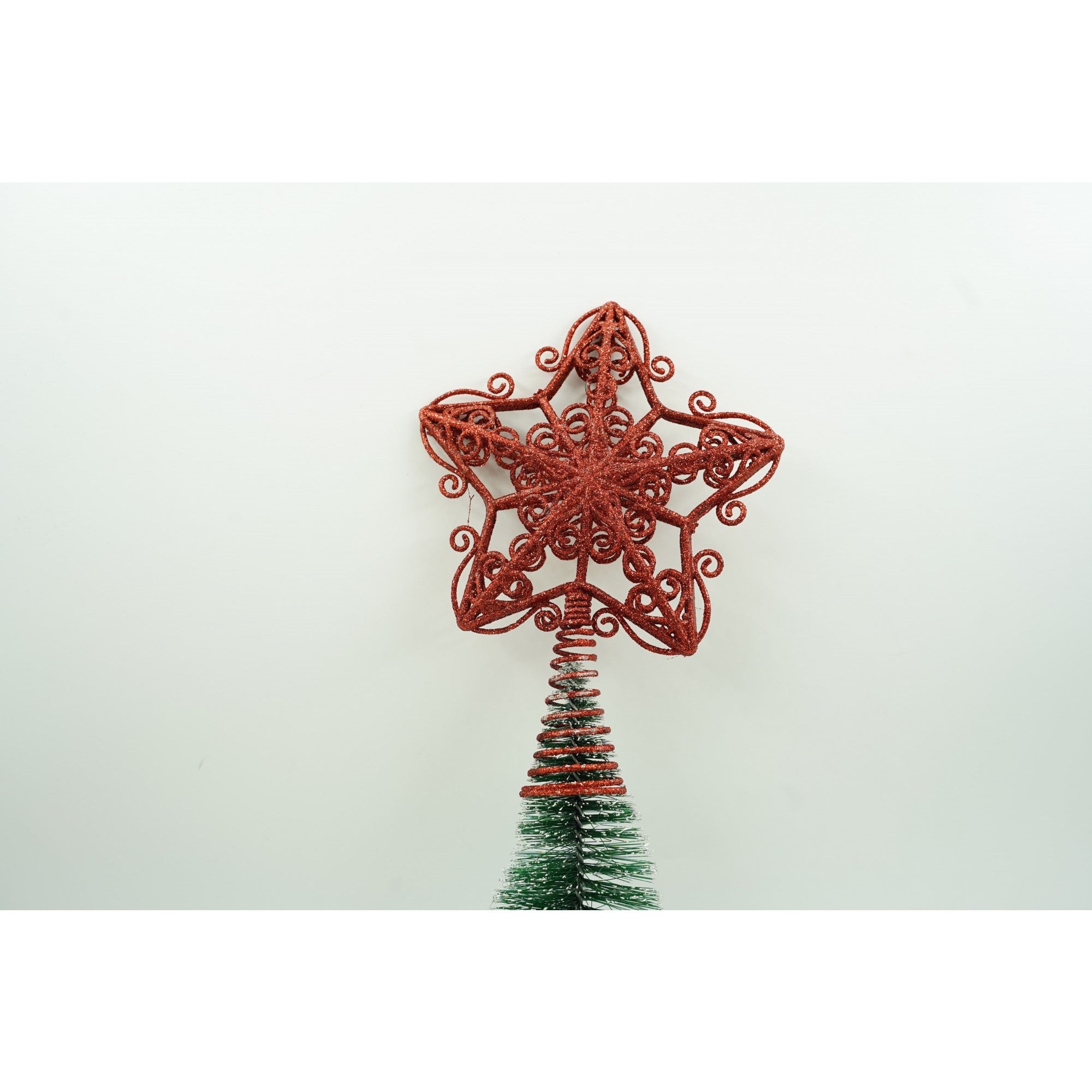 Varf decorativ de brad, Rosu, in forma de Stea, design forjat, din Plastic/Metal, 14.5 cm x 20 cm, Interior/Exterior
