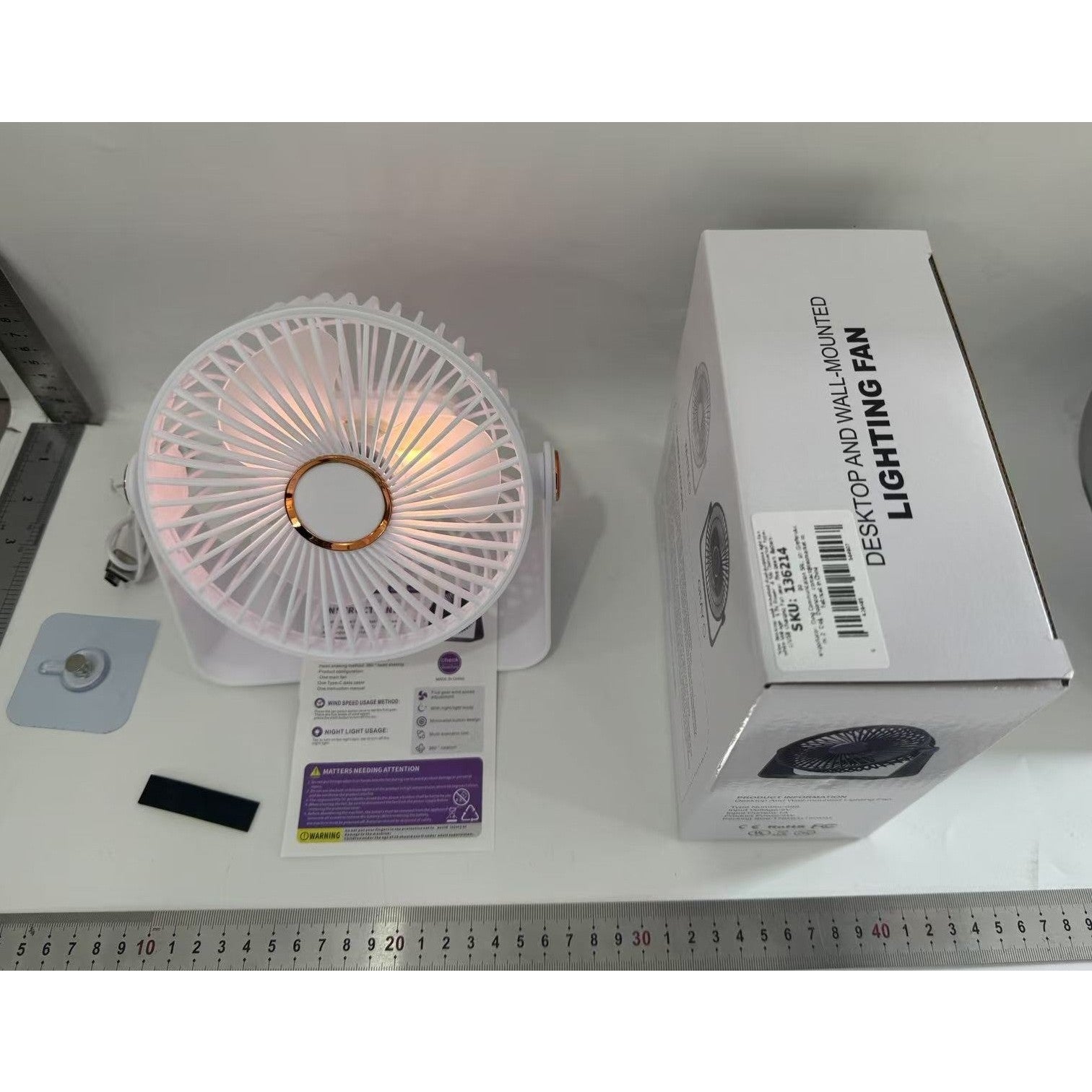 Ventilator 2in1, de Masa/de Perete, Incarcare USB, 3.7 V, 4.5 W, 1200 mAh, 17.5 x 17 x 7.6 cm, Alb