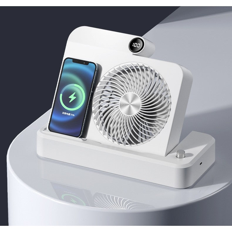 Ventilator 2in1, Functie Incarcare Telefon Wireless, 100 Trepte de Viteza, 2400 mAh, 5V, 2A, 25 x 16.5 x 24 cm, Alb