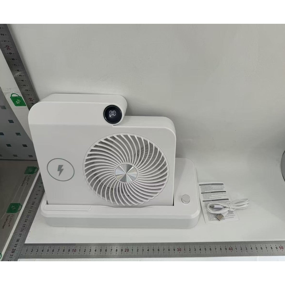 Ventilator 2in1, Functie Incarcare Telefon Wireless, 100 Trepte de Viteza, 2400 mAh, 5V, 2A, 25 x 16.5 x 24 cm, Alb