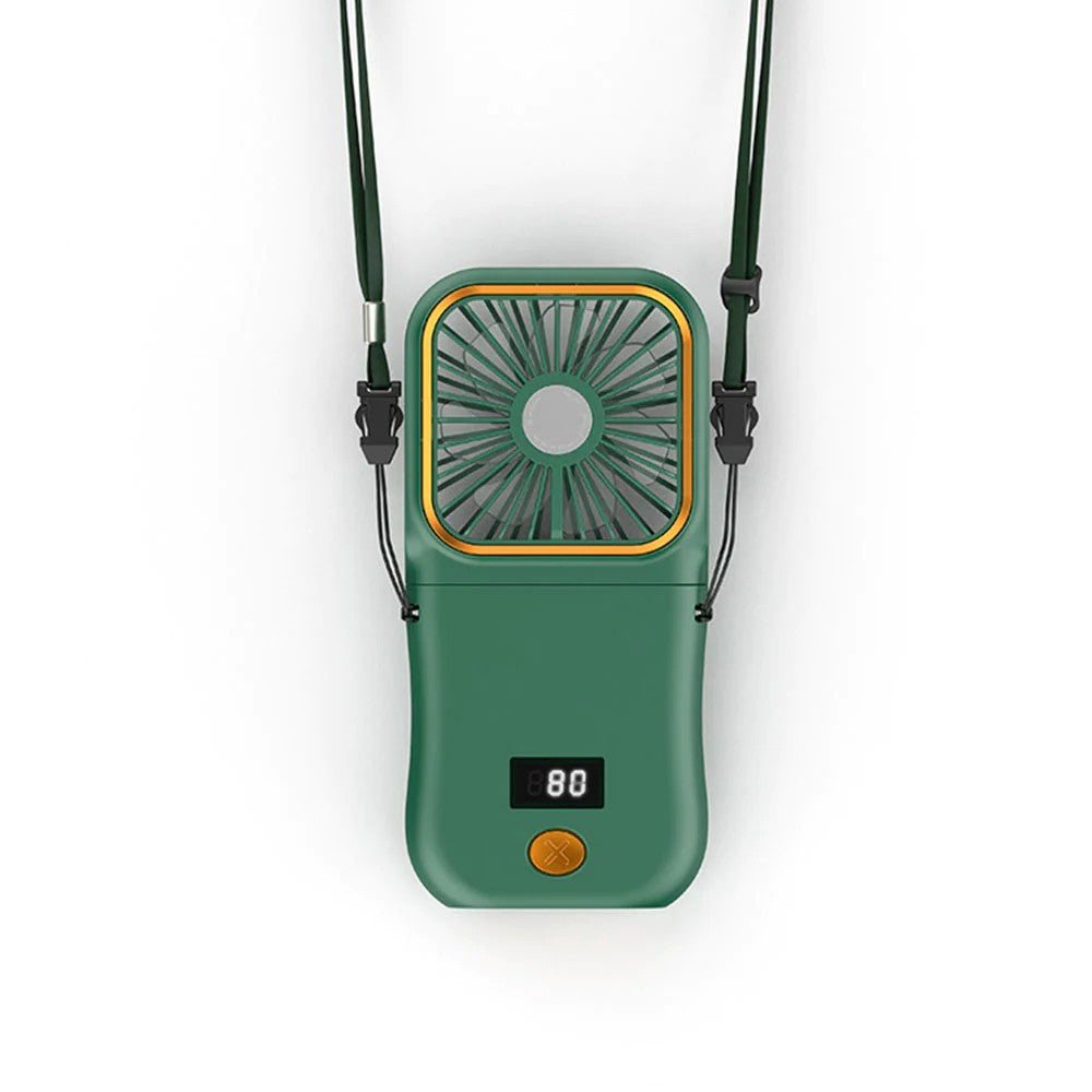 Ventilator Portabil, 3 in 1, de Mana, de Gat, de Birou, 16.7 x 8 x 1.9 cm, 3 Trepte de Viteza, Incarcare USB, Pliabil, Afisaj Digital, Suport Telefon, Verde