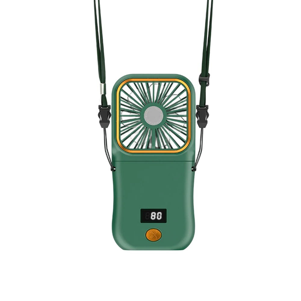 Ventilator Portabil, 3 in 1, de Mana, de Gat, de Birou, 16.7 x 8 x 1.9 cm, 3 Trepte de Viteza, Incarcare USB, Pliabil, Afisaj Digital, Suport Telefon, Verde