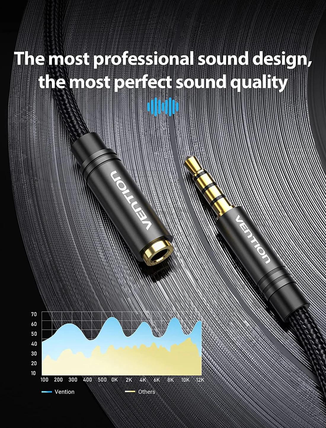 Cablu audio prelungitor Vention, Jack 3.5mm (T) la Jack 3.5mm (M), 2m, negru, "BHBBH"